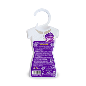 aromatizante de closet Wiese de 85g con diseño en forma de vestido, colgado en un guardarropa. Fragancia lavanda. Ideal para eliminar malos olores y proteger la ropa
