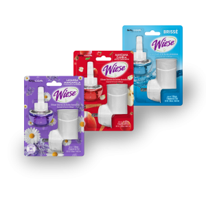 Difusores eléctricos Wiese de 21ml en presentaciones Brissé, Lavanda Manzanilla y Manzana Canela, ideal para aromatizar el hogar u oficina