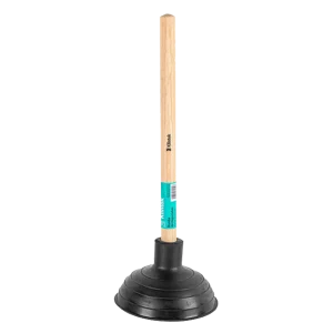 Bomba Destapacañerías Tucán con copa de goma y mango de madera para desatascar inodoros y fregaderos.