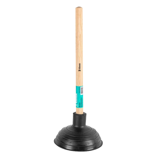 Bomba Destapacañerías Tucán con copa de goma y mango de madera para desatascar inodoros y fregaderos.