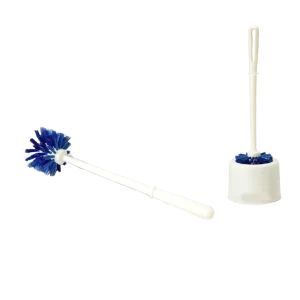 Cepillo de inodoro Tucán blanco y azul con y sin base para limpieza profunda y soporte higiénico en el baño.