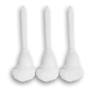 Tres Cepillo Suave Anti Rayaduras DEQ de 3 pulgadas (7.62 cm) de color blanco, con mango, fabricados con Poliéster y fibra de PET reciclado, ideales para barrido general y limpieza delicada sin dejar marcas.