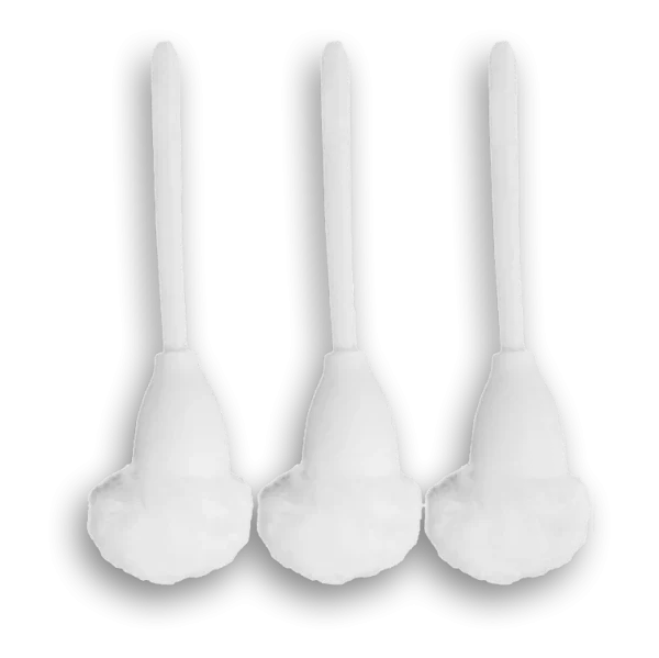 Tres Cepillo Suave Anti Rayaduras DEQ de 3 pulgadas (7.62 cm) de color blanco, con mango, fabricados con Poliéster y fibra de PET reciclado, ideales para barrido general y limpieza delicada sin dejar marcas.