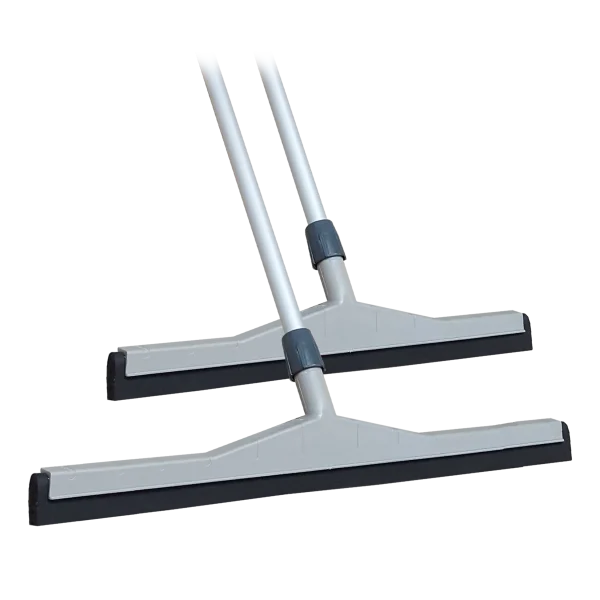 Escurridor para Pisos con Bastón de 1.25 Metros DEQ con goma resistente y base gris, disponible en 22 y 30 pulgadas de ancho, ideal para el secado rápido de pisos lisos en áreas de alto tránsito.
