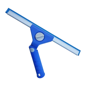 Limpiador de vidrio rotativo de 45 centímetros de color azul y hoja metálica, diseñado como herramienta ergonómica para la limpieza eficiente de vidrios y superficies planas, incluso en áreas difíciles.
