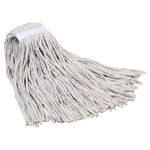 Una mecha de lampazo reforzada premium de algodón 100% absorbente, de color blanco, con costura reforzada para mayor durabilidad y resistencia, ideal para limpiezas exigentes y compatible con mangos estándar.