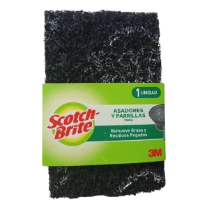Paste Negro para Parrilla Scotch-Brite (HP-97): Fibra abrasiva de color negro en empaque verde, diseñada para remover grasa y residuos pesados de parrillas y asadores, de alta resistencia para uso industrial.