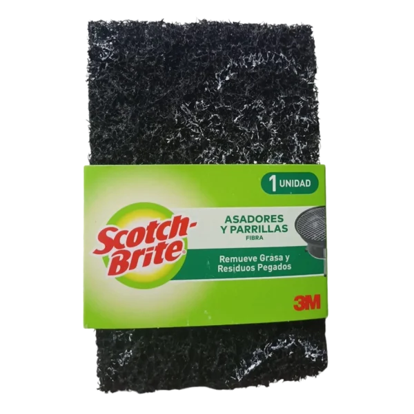Paste Negro para Parrilla Scotch-Brite (HP-97): Fibra abrasiva de color negro en empaque verde, diseñada para remover grasa y residuos pesados de parrillas y asadores, de alta resistencia para uso industrial.