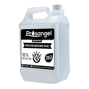 Galón de Prosangel 90% Alcohol Sanitizante Gel DEQ con aloe vera, para desinfección efectiva de manos sin resecar la piel.
