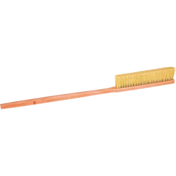 Cepillo de Polipropileno Industrial DEQ con mango naranja y cerdas amarillas, ideal para el sacudido de hornos y limpieza a altas temperaturas.