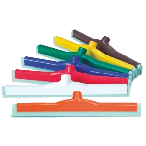 Conjunto de Jaladores de Hule Espuma para Mesas DEQ de 25 cm, disponibles en varios colores (rojo, azul, verde, amarillo, blanco, marrón, naranja), con diseño ergonómico y resistente, ideales para la remoción eficiente de líquidos y residuos en mesas de áreas alimenticias.