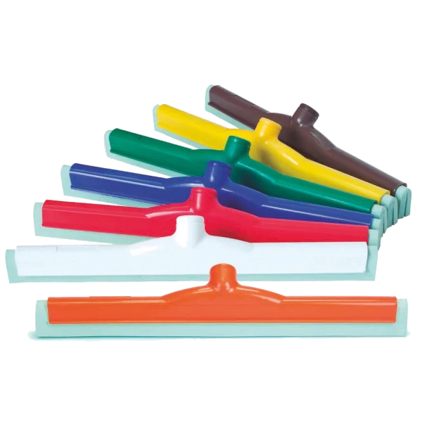 Conjunto de Jaladores de Hule Espuma para Mesas DEQ de 25 cm, disponibles en varios colores (rojo, azul, verde, amarillo, blanco, marrón, naranja), con diseño ergonómico y resistente, ideales para la remoción eficiente de líquidos y residuos en mesas de áreas alimenticias.