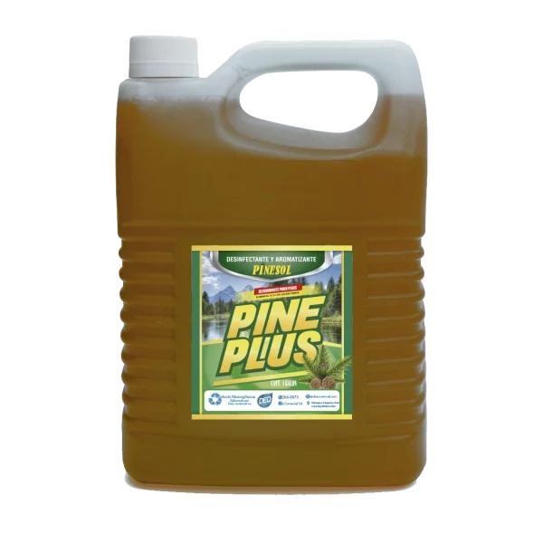 Galón de Pineplus Desinfectante Pinesol DEQ con aroma a pino, ideal para limpiar y desinfectar pisos, baños y superficies lavables.