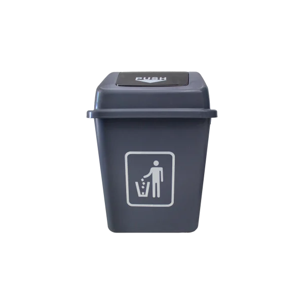 Un Bote de Basura Gris Tapa Push 23 Litros 23 litros con tapa tipo push, ideal para oficinas, hogares y espacios públicos pequeños, diseñado para una disposición higiénica de residuos y con un diseño funcional y duradero.