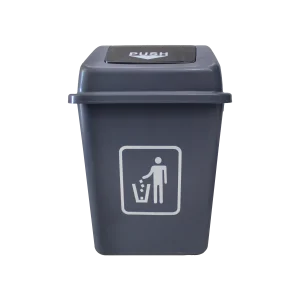 Un Bote de Basura Gris Tapa Push 42 Litros con tapa tipo push, ideal para oficinas, hogares y espacios públicos, diseñado para una disposición higiénica de residuos y con un diseño funcional y duradero.