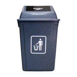 Un Bote de Basura Gris Tapa Push 60 Litros con tapa tipo push, ideal para oficinas, hogares y espacios públicos, diseñado para una disposición higiénica de residuos y con un diseño funcional y duradero.