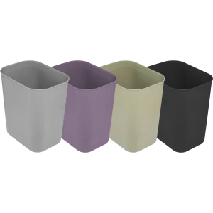 Un Basurero Rectangular 15 litros en varios colores (gris, negro, lila, beige), con un diseño moderno y minimalista, ideal para oficinas, habitaciones y baños, fabricado en material resistente y fácil de limpiar para una gestión de residuos elegante y práctica.
