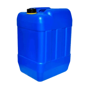 Una Caneca Plástica de 15 Galones DEQ azul oscuro (56.7812 litros) con tapa rosca negra de 56.8 mm, ideal para el almacenamiento industrial de líquidos y químicos.