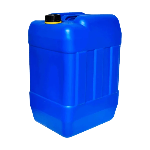 Una Caneca Plástica de 15 Galones DEQ azul oscuro (56.7812 litros) con tapa rosca negra de 56.8 mm, ideal para el almacenamiento industrial de líquidos y químicos.
