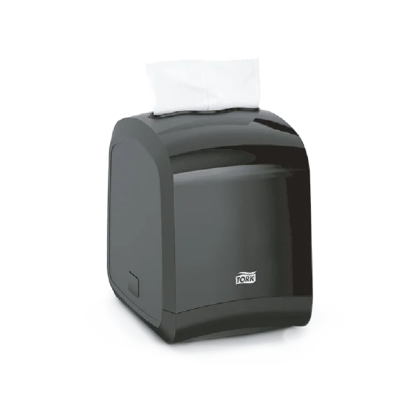Servilletero Tork Xpressnap Fit. Dispensador de servilletas de sobremesa ultra-compacto, color negro, con sistema de dispensado una a una para higiene y ahorro, capacidad para 250 servilletas.