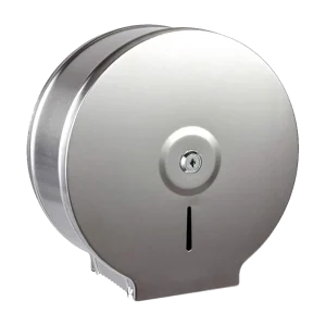 Dispensador Papel Jumbo Inoxidable, resistente y eficiente, ideal para baños de tráfico medio a alto, compatible con rollos de 400 y 500 metros.