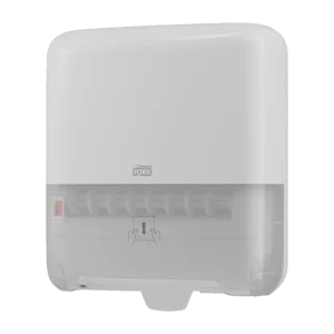 Dispensador Tork Pre Corte Estandar Elevation de toalla de manos, color blanco, código 732159. Ideal para baños de alto tráfico, este dispensador manual facilita el mantenimiento y reduce el consumo gracias a su sistema de dispensación individual, combinando un diseño moderno y funcional.