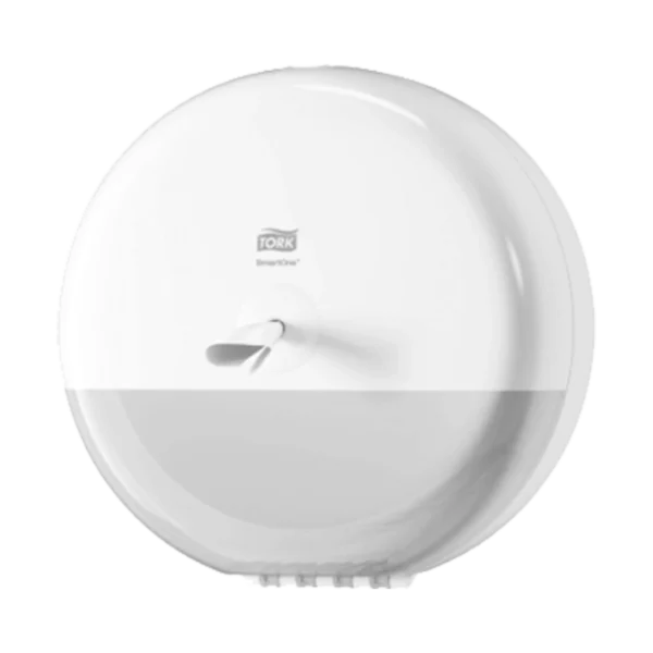 Dispensador Tork SmartOne, sistema fluido céntrico para reducción de consumo de papel garantizada, dispensado hoja a hoja para mayor eficiencia y menor desperdicio.