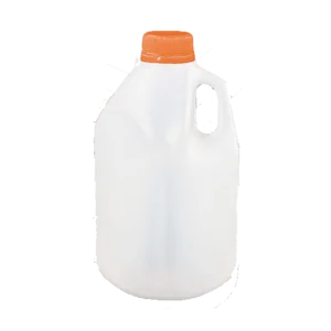 Un envase 1/2 galon Spring DEQ de plástico transparente de 1,937.5 ml con una tapa rosca naranja de 38 mm y asa, ideal para almacenar agua, jugos, bebidas y otros líquidos alimenticios.