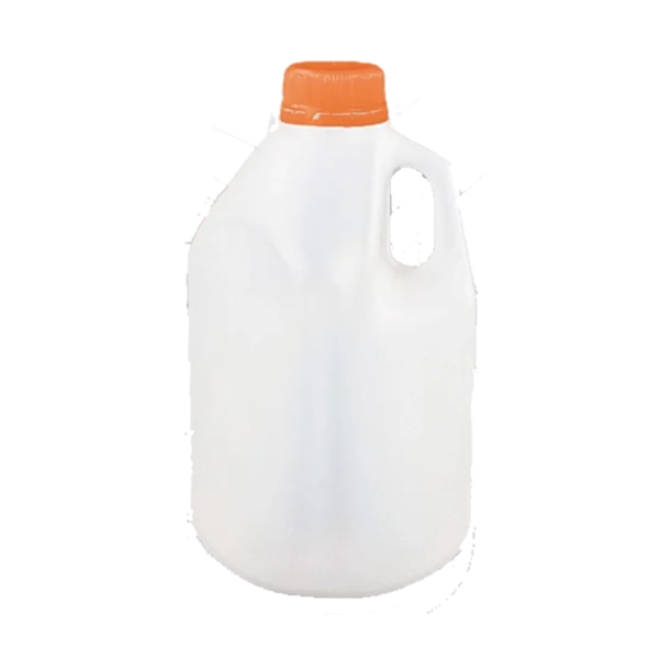 Un envase 1/2 galon Spring DEQ de plástico transparente de 1,937.5 ml con una tapa rosca naranja de 38 mm y asa, ideal para almacenar agua, jugos, bebidas y otros líquidos alimenticios.