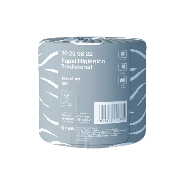 Papel Higiénico Tork Tradicional 360 Hojas, compacto y eficiente, ideal para oficinas y comercios, presentación en rollo tradicional.