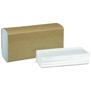 Toalla Interdoblada Universal Hoja Sencilla. Paquete de toallas de papel Tork color natural (marrón), de hoja sencilla, diseñada para absorción confiable y dispensado hoja por hoja, ideal para tráfico medio-bajo.