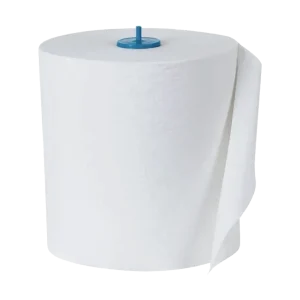Toalla en Rollo Advance 180 Metros Hoja Doble, con un núcleo azul en la parte superior. Este rollo ofrece máximo poder de absorción y fortaleza absoluta, siendo ideal para dispensadores automáticos o manuales en entornos exigentes, garantizando un alto rendimiento y eficiencia en la limpieza.