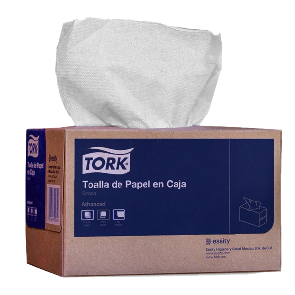 Toalla Interdoblada Caja Auto Despacho. Bulto de 12 cajas de toallas de papel blancas, con 160 hojas cada una, diseñadas para acceso higiénico y uso sin dispensador.