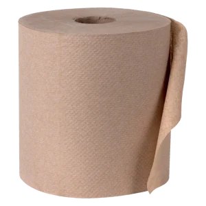 Toalla en Rollo Universal 270 Metros Ecológica Hoja Sencilla, de color marrón natural. Esta toalla es la gigante eco-guerrera que ofrece un rendimiento insuperable con altísima absorción y resistencia, ideal para higiene sostenible y uso frecuente en entornos exigentes.