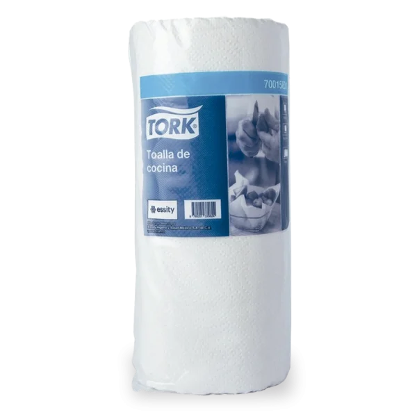Rollo de Toalla de Cocina Tork Advance 100 Hoja Doble, código 70015841. Una toalla de papel blanca con poderosa absorción y resistencia invencible, ideal para una limpieza estelar en cocinas y áreas de trabajo, tanto en el hogar como en el comercio.