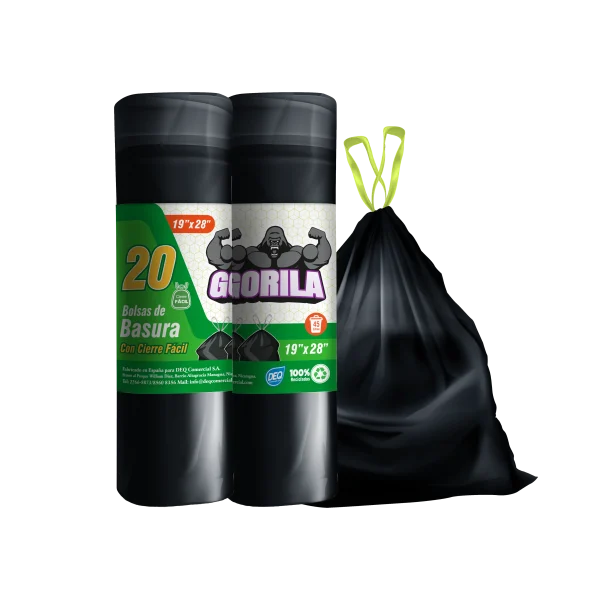 Bolsas de Basura con Cierre Fácil Negras 19x28, con Calibre 75 y código PLAST-04, ideales para uso en hogar y oficina.
