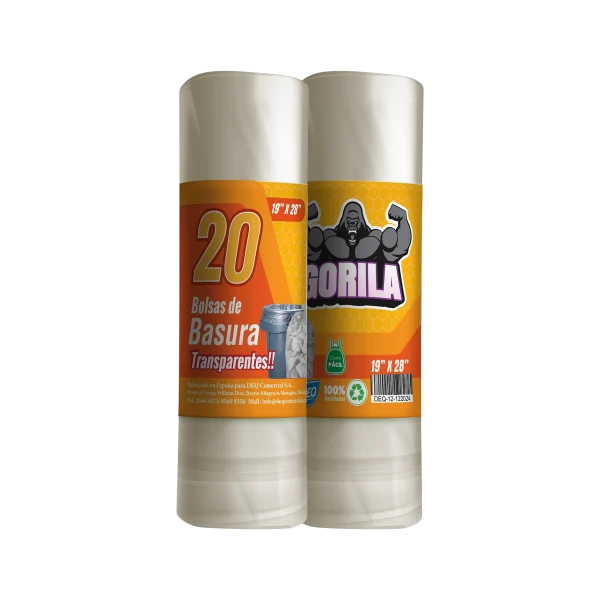 Bolsas de Basura Transparentes Estándar 19x28, con Calibre 75 y código PLAST-10, ideales para papeleras y seguridad.
