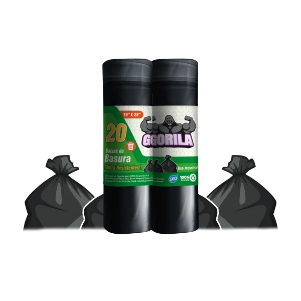 Bolsas de Basura Negras con Estándar 19x28, con Calibre 75 y código PLAST-01, ideales para papeleras y uso en el hogar.