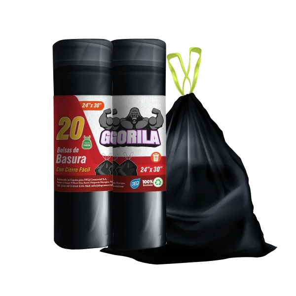 Bolsas de Basura con Cierre Fácil Negras 24x30, con Calibre 80 y código PLAST-05, ideales para uso en hogar y oficina.