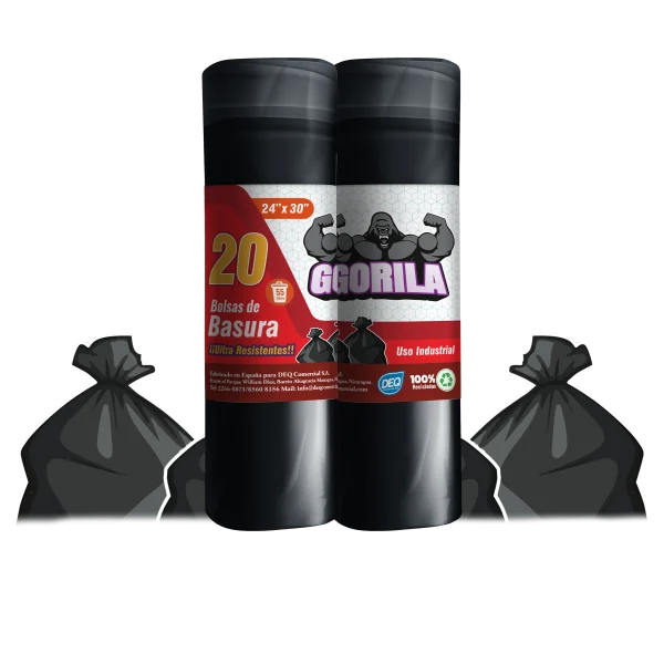 Bolsas de Basura Negras con Estándar 24x30, con Calibre 80 y código PLAST-02, ideales para uso en el hogar y la oficina.
