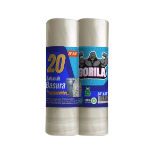 Bolsas de Basura Transparentes Estándar 24x30, con Calibre 80 y código PLAST-11, ideales para uso en hogar y oficina.