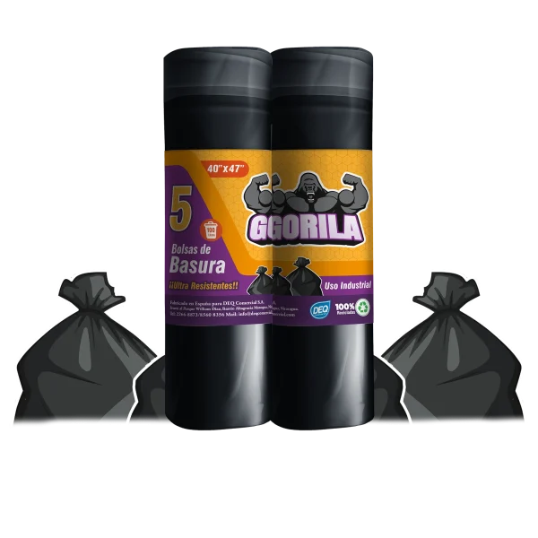 Bolsas de Basura Negras con Estándar 40x47, con Calibre 120 y código PLAST-03, ideales para uso industrial y de gran capacidad.
