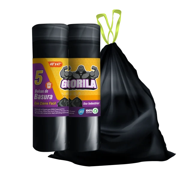 Bolsas de Basura con Cierre Fácil Negras 40x47, con Calibre 120 y código PLAST-06, ideales para uso industrial y de gran capacidad.