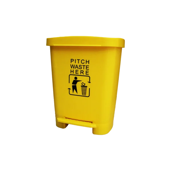 Basurero plástico de pedal 40 litros, disponible en amarillo y gris, ideal para áreas que requieren control sanitario