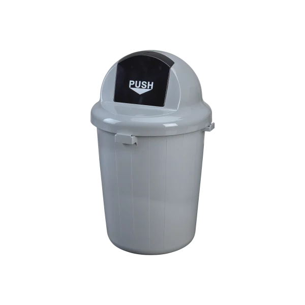 Bote para basura tapa push 60 litros, ideal para espacios interiores, con cuerpo liso y resistente para una limpieza rápida,