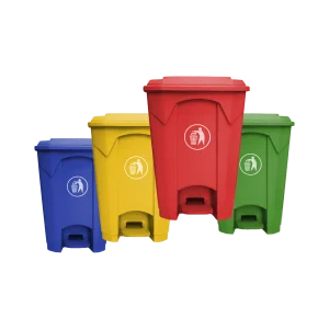Bote de Basura con Pedal 80 Litros en varios colores (negro, rojo, amarillo, azul, verde) para la clasificación de residuos, de plástico resistente.