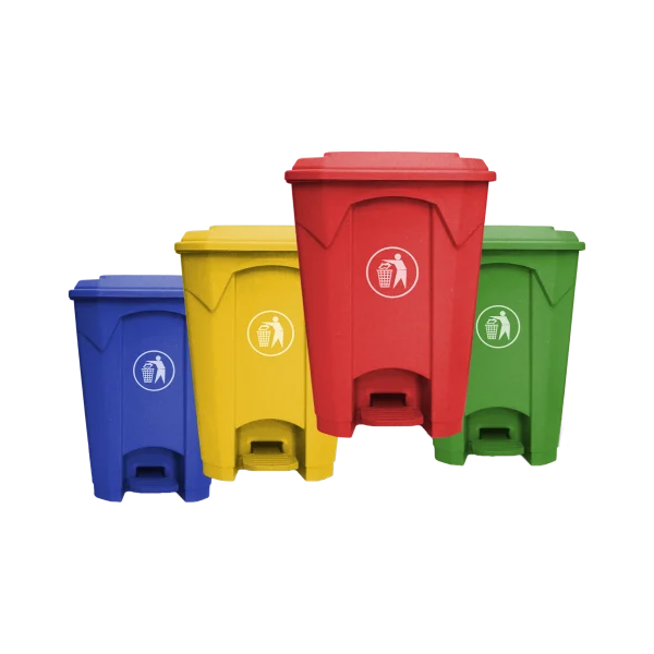 Bote de Basura con Pedal 80 Litros en varios colores (negro, rojo, amarillo, azul, verde) para la clasificación de residuos, de plástico resistente.
