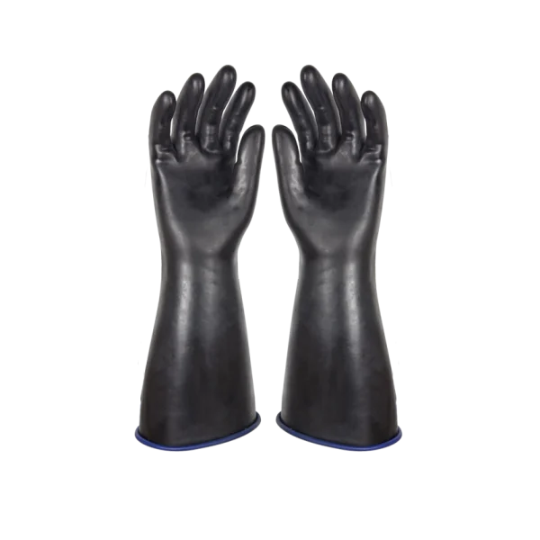 Guantes de Limpieza Industrial Vitex 370 mm, color negro y azul, con doble capa de látex para máxima resistencia, ideales para uso pesado y manipulación de líquidos alcalinos, talla L.