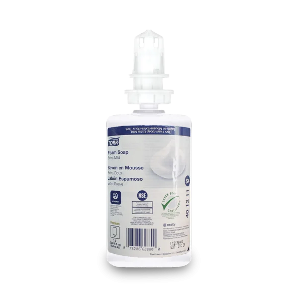 Jabón Espuma Antibacterial Tork sin olor en cartucho de 1000 ml, con dosificación precisa que ofrece hasta 2,500 usos