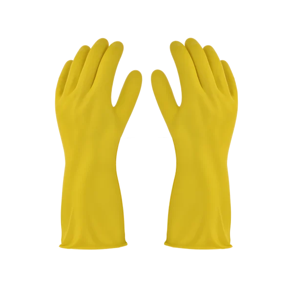 Guantes de Limpieza Vitex multieconomico, de látex natural, color amarillo, para protección ligera en tareas domésticas, disponible en tallas M, L y XL.